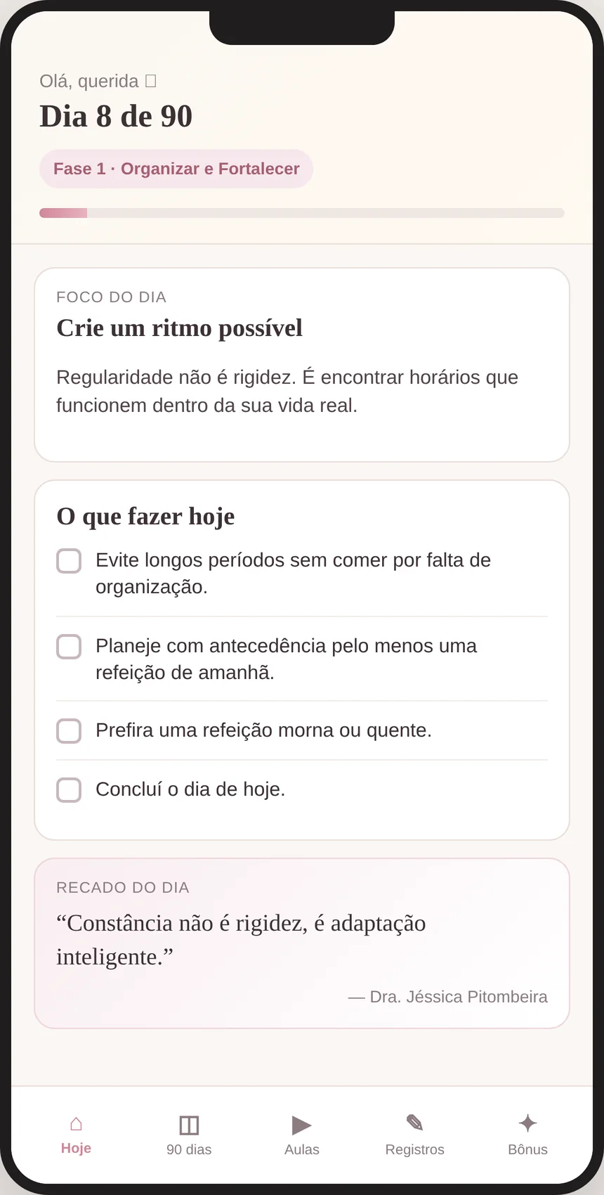 Tela do aplicativo: Organizar sua alimentação