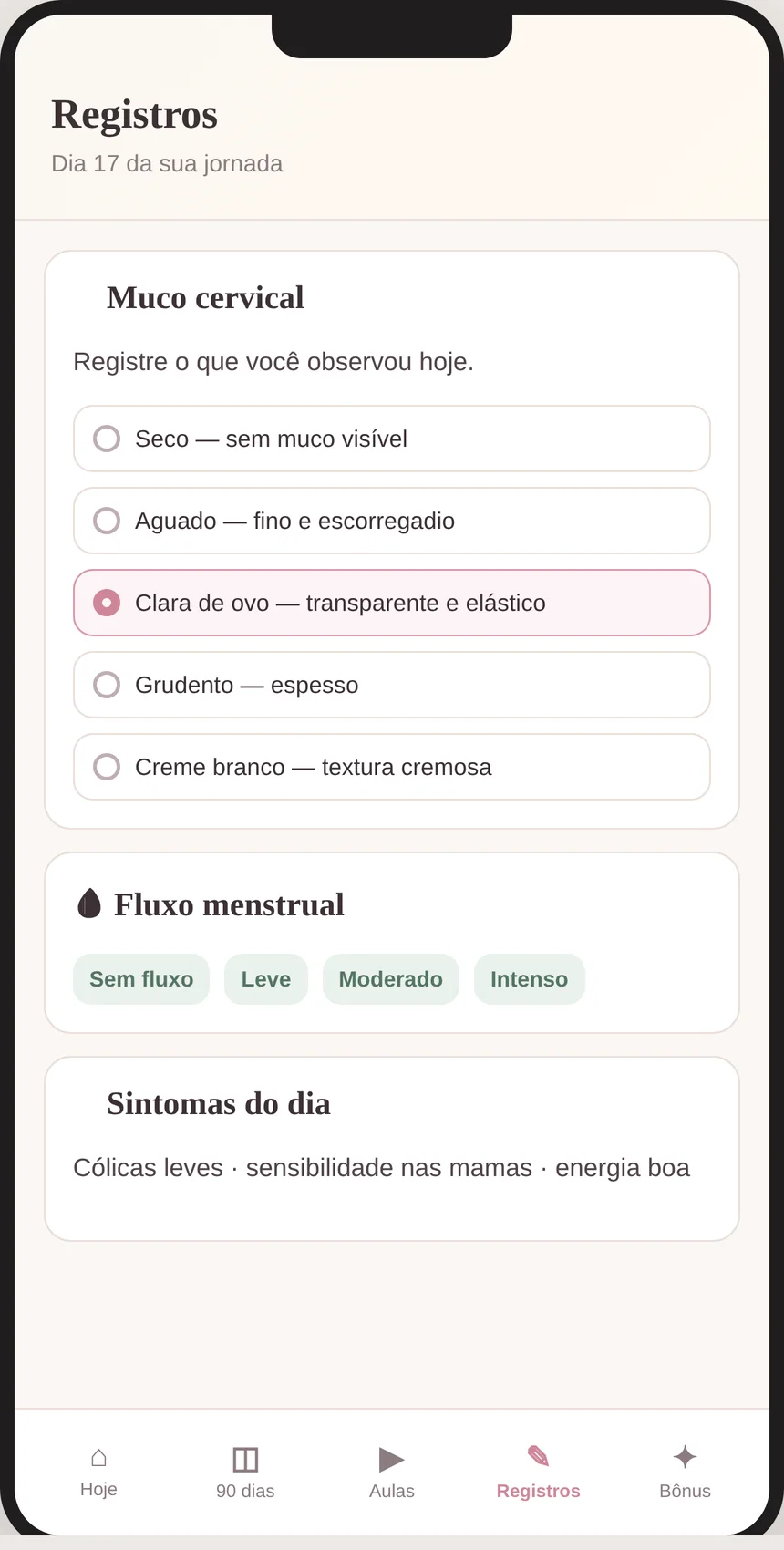 Tela do aplicativo: Reconhecer melhor sua janela fértil