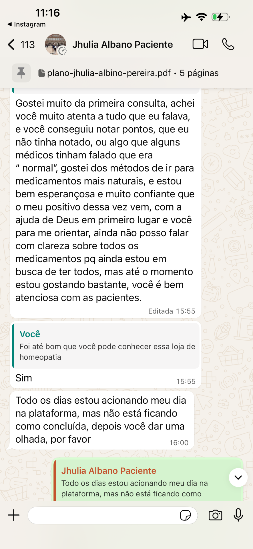 Depoimento real de uma paciente 1