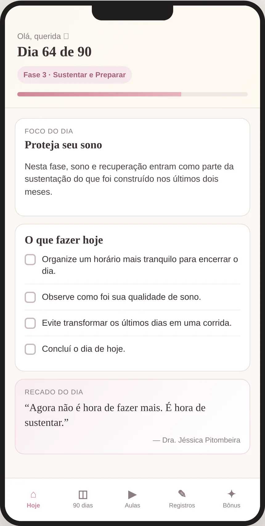 Tela do aplicativo: Transformar seu sono em parte da preparação